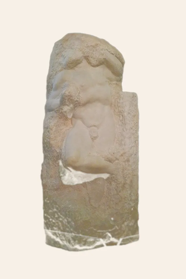 O Escravo que desperta, Michelangelo, c. 1525-1530, Galleria dell'Accademia: a figura ainda saindo da pedra - a forma antes da resposta